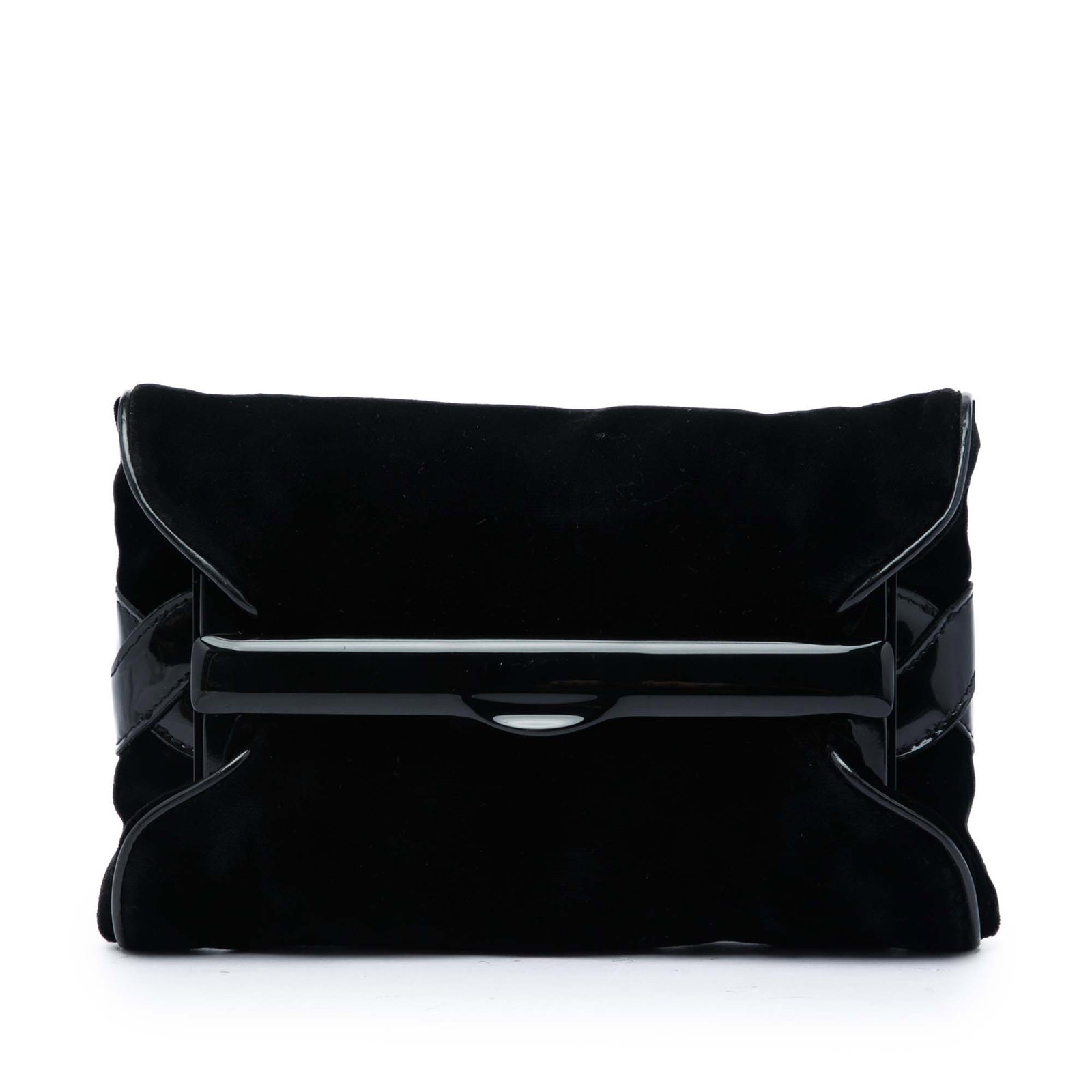 Black Velvet Patent Leather Clutch Bottega Veneta Italy: Black Velvet Patent Leather Clutch Bottega Veneta Italy Elegant and compact, this Bottega Veneta clutch is crafted with a velvet and patent leather body and finished with a top frame closure. Made in 