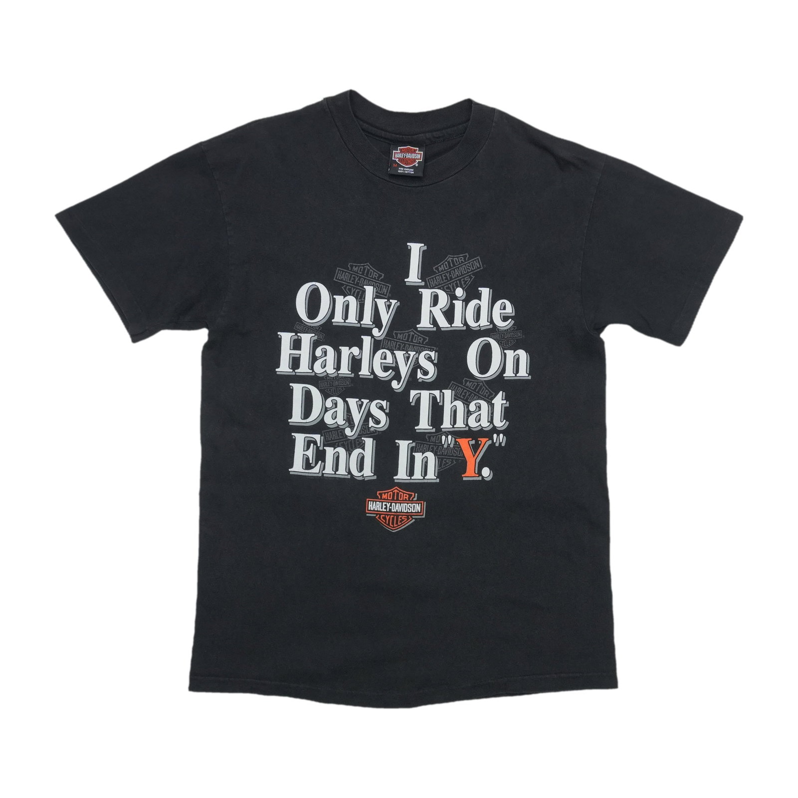 Harley Davidson vintage black cotton shirt Only Ride Harleys Medium: Harley Davidson vintage black cotton shirt Only Ride Harleys Medium Original vintage 1990s Harley Davidson "Only Ride Harleys" shirt in black. This is a true vintage piece, not a modern reproduction. 