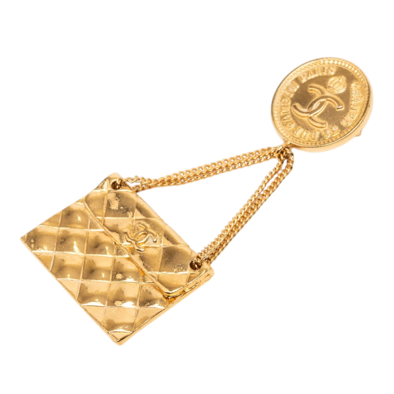 Chanel CC Medallion Brooch Gold Tone Quilted Flap Bag Motif (1 of 3)