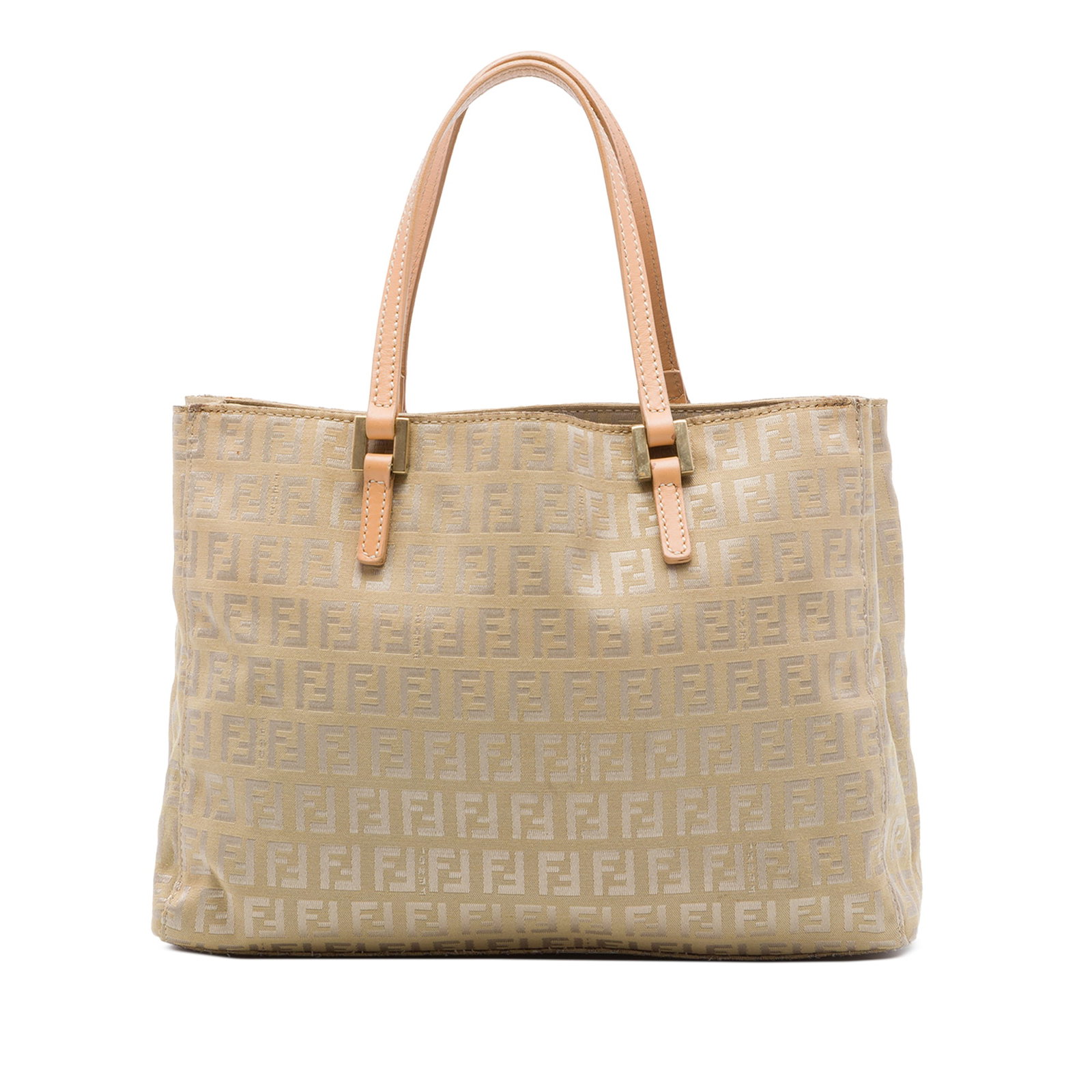 Fendi Zucchino Shopping Tote in Beige Canvas: Fendi Zucchino Shopping Tote in Beige Canvas A Fendi Zucchino canvas shopping tote in beige with flat leather handles, an open top, and an interior zip compartment. Made in Italy, this bag shows visib