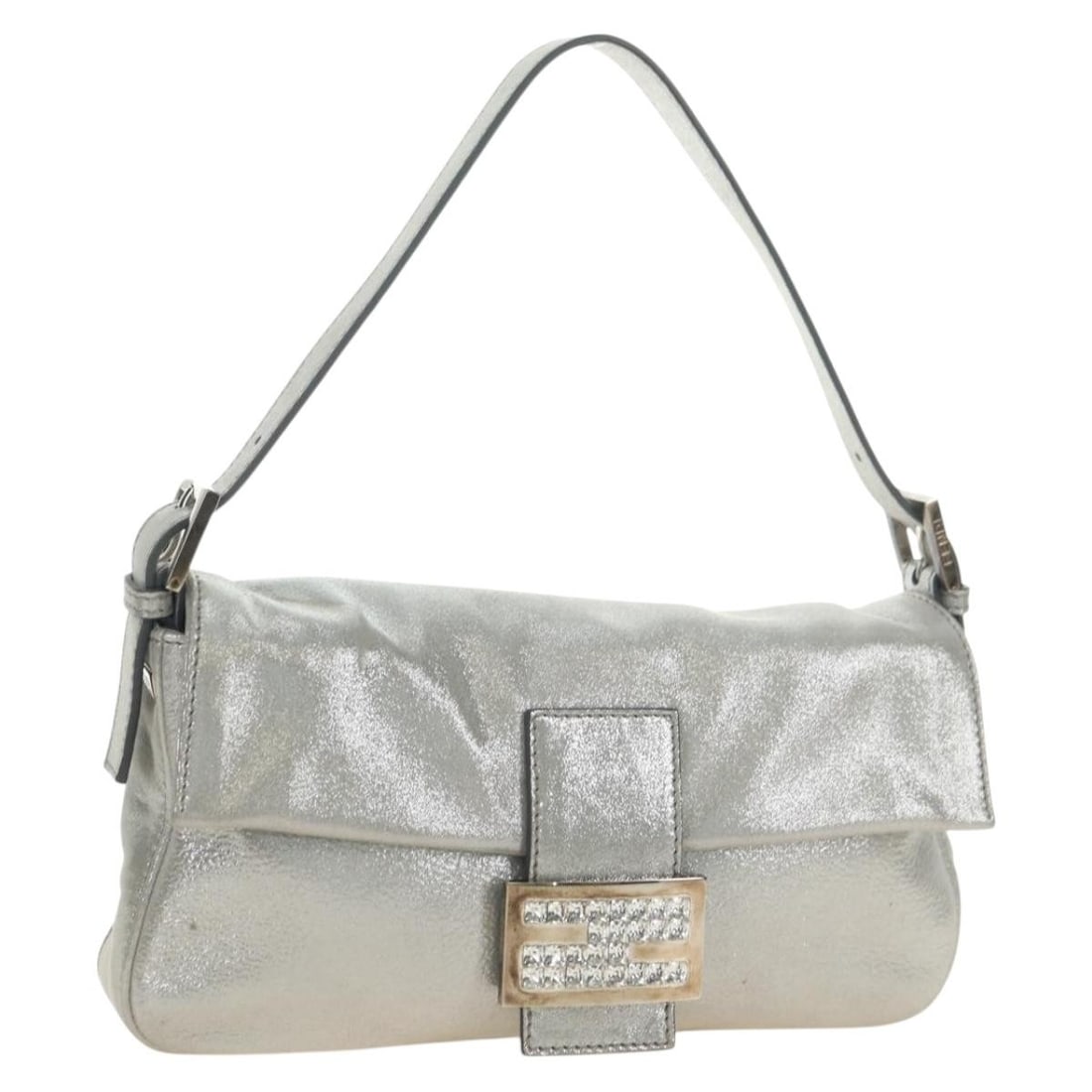 FENDI Mamma Baguette Leather Shoulder Bag Silver Rhinestone: FENDI Mamma Baguette Leather Shoulder Bag Silver Rhinestone Fendi Mamma Baguette shoulder bag in silver leather with rhinestone detailing. This women's shoulder bag is made in Italy and includes the d