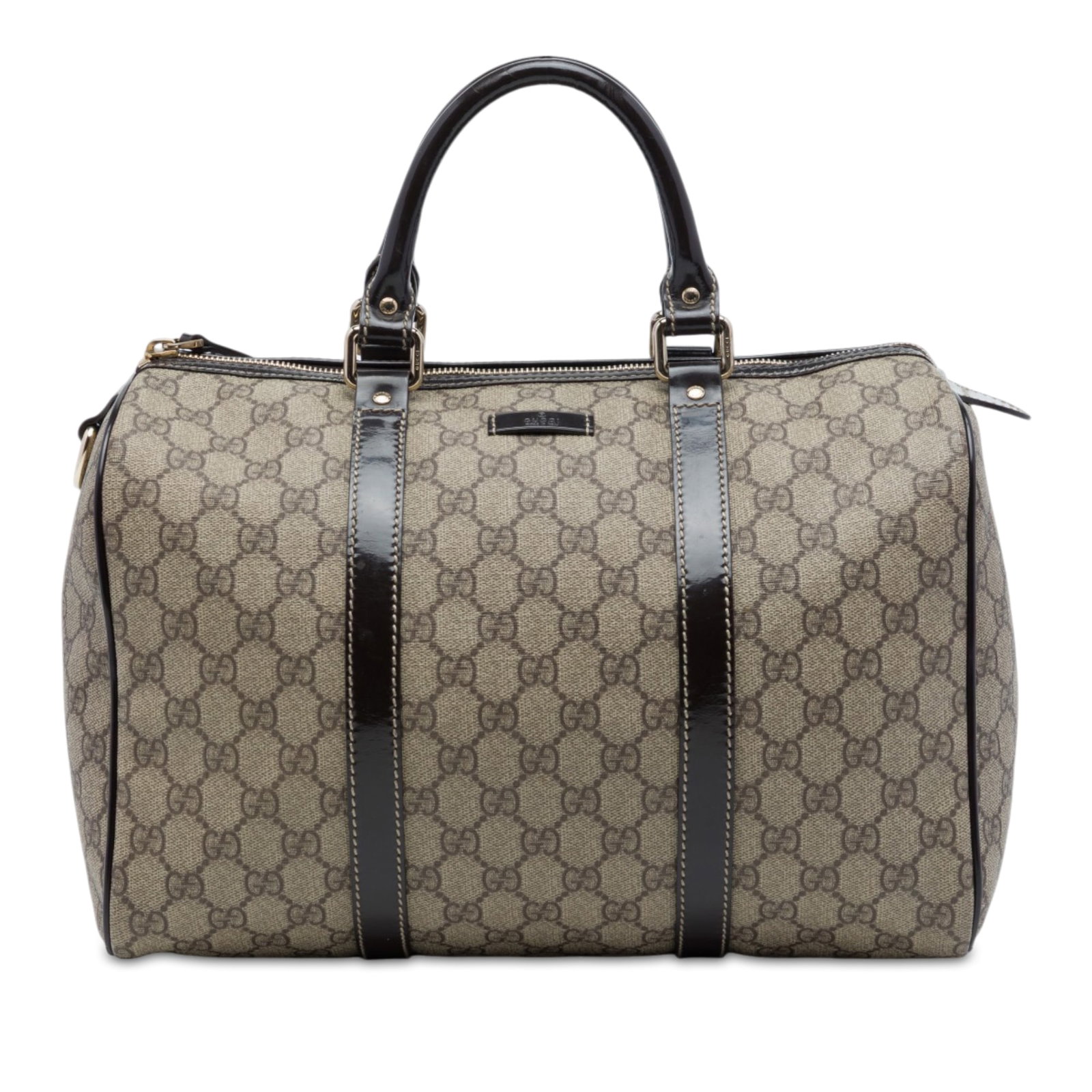 Gucci Joy Boston Bag Medium GG Supreme Coated Canvas: Gucci Joy Boston Bag Medium GG Supreme Coated Canvas A Gucci Medium GG Supreme Joy Boston Bag crafted with a coated canvas body and leather trim. This structured Boston-style bag features rolled leath