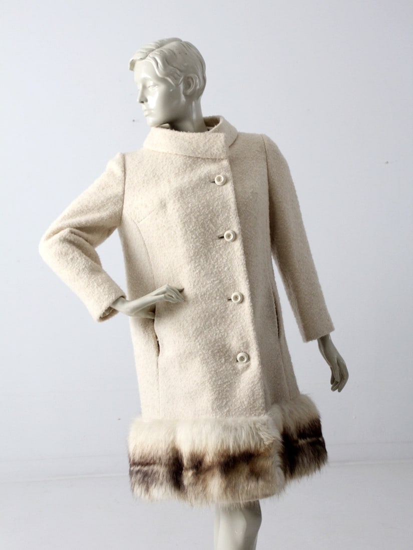 1960s Fairweather boucle wool coat with fox fur trim (1 of 7)