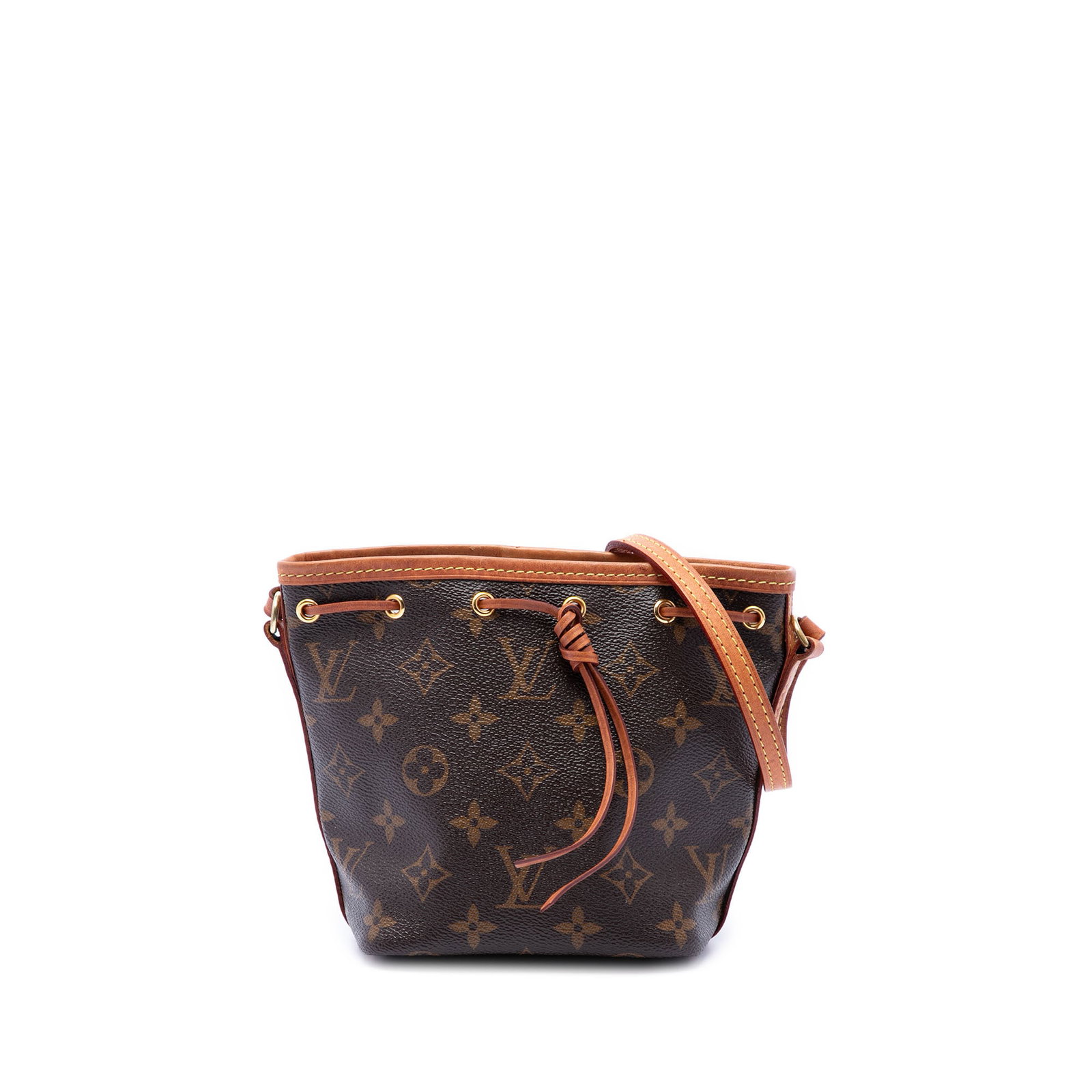 Louis Vuitton Nano Noe Monogram Canvas Drawstring Bag: Louis Vuitton Nano Noe Monogram Canvas Drawstring Bag Compact and iconic, this Louis Vuitton Monogram Nano Noe is crafted with a monogram canvas body and vachetta leather trim. It features a flat vach