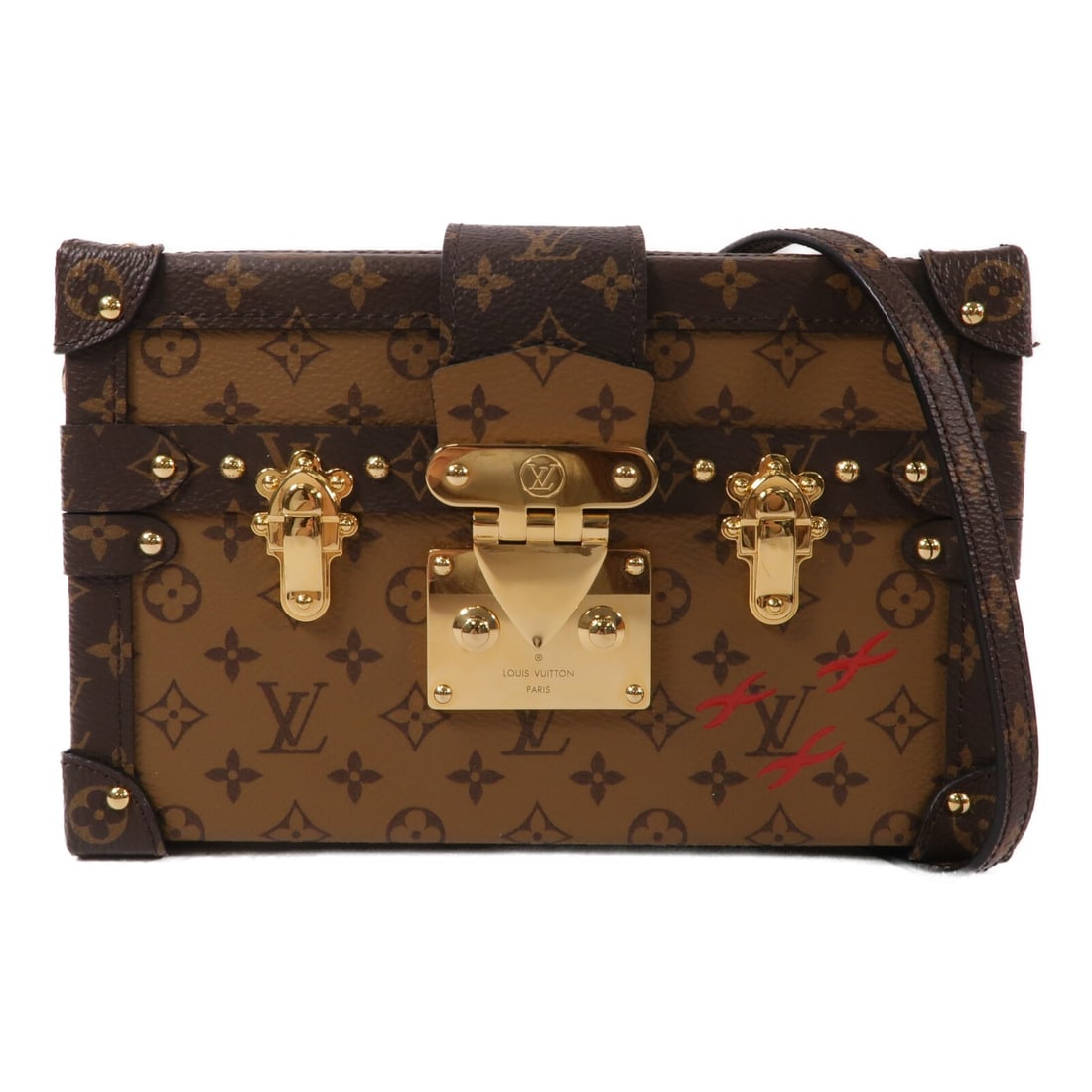 Louis Vuitton Petite Malle Monogram Reverse Shoulder Bag M44154 Brown: Louis Vuitton Petite Malle Monogram Reverse Shoulder Bag M44154 Brown Louis Vuitton Petite Malle shoulder bag in Monogram Reverse brown coated canvas. This women's bag features a structured silhouette