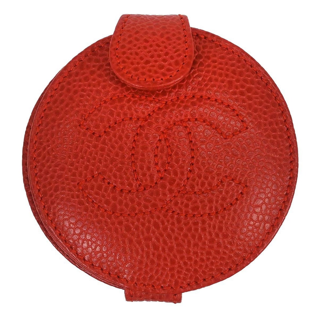 Chanel Compact Mirror Red Calfskin Leather Italy: Chanel Compact Mirror Red Calfskin Leather Italy Chanel compact mirror in red caviar skin leather. This small mirror is made in Italy and presents in very good condition overall. The serial sticker is