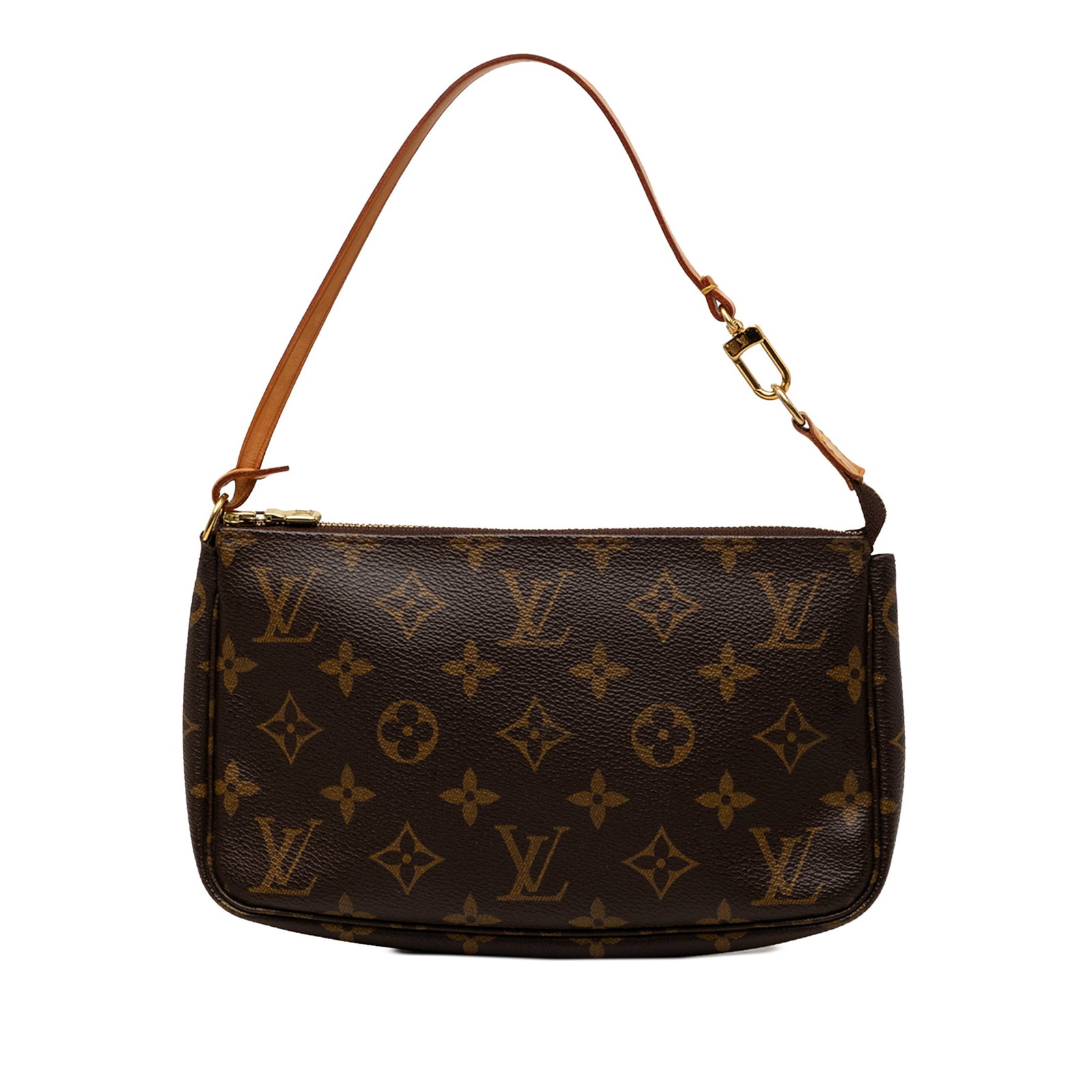 Louis Vuitton Monogram Pochette Accessoires Shoulder Bag: Louis Vuitton Monogram Pochette Accessoires Shoulder Bag A Louis Vuitton Monogram Pochette Accessoires made in France. This bag features a monogram canvas body, a flat vachetta leather handle, and a t