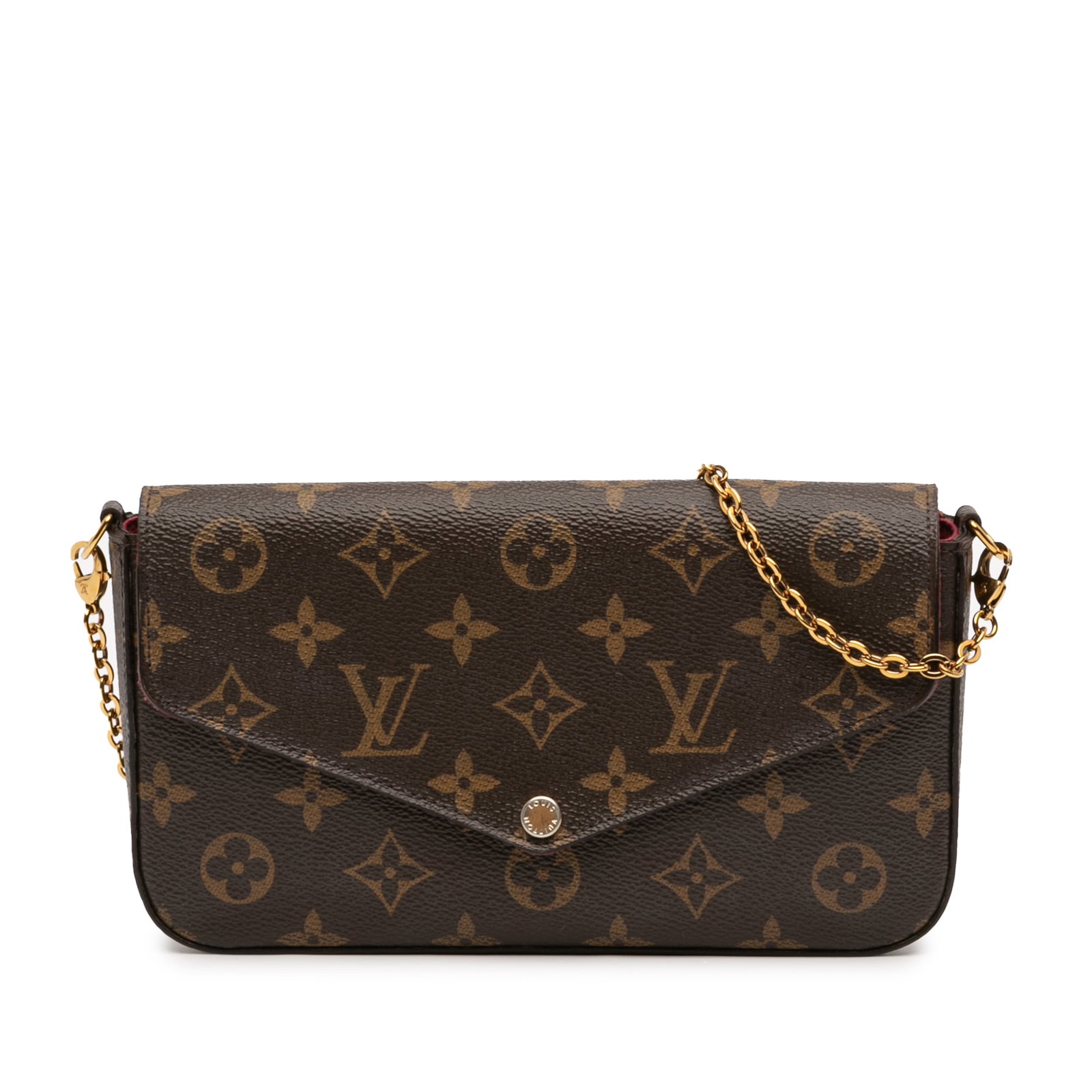 Louis Vuitton Felicie Monogram Canvas Crossbody Bag: Louis Vuitton Felicie Monogram Canvas Crossbody Bag Louis Vuitton Monogram Pochette Felicie crossbody bag in brown monogram canvas with a detachable gold-tone chain shoulder strap and a top flap with 
