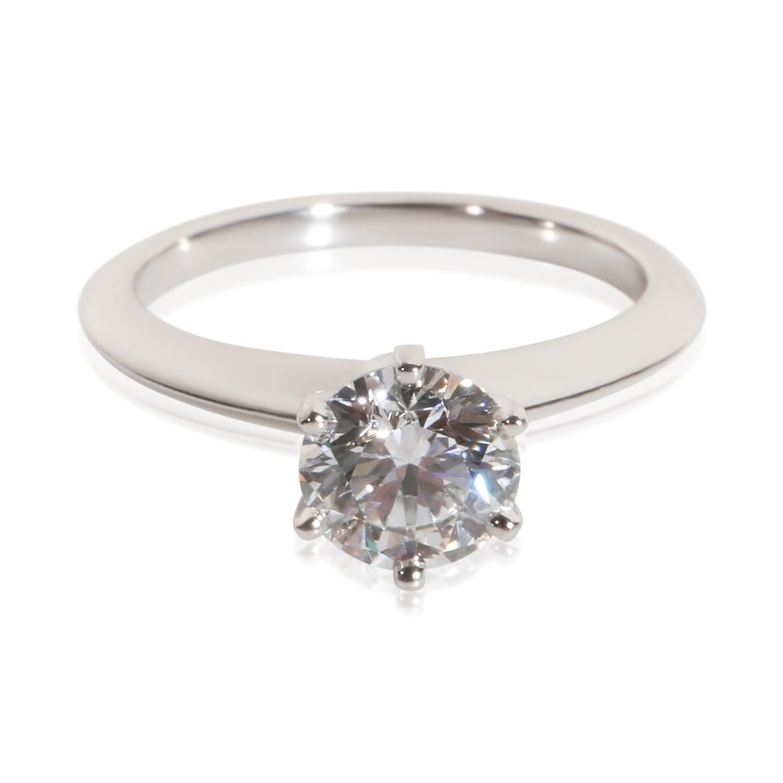 Platinum Engagement Ring Tiffany & Co. 1.15 ct Round Diamond Size 6: Platinum Engagement Ring Tiffany & Co. 1.15 ct Round Diamond Size 6 Tiffany & Co. engagement ring featuring a 1.15 ct round brilliant diamond. This pre-owned women's ring is crafted in platinum and co