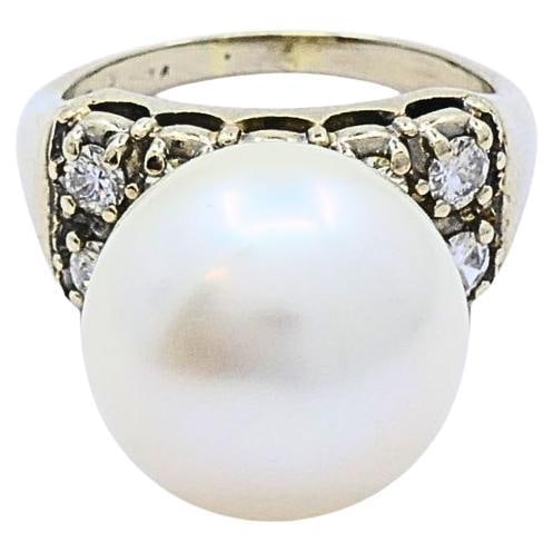 14k White Gold Pearl and Diamond Ring Vintage Size 6.5 (1 of 9)