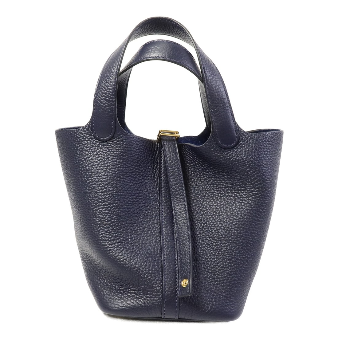 Hermes Picotin PM Clemence Calfskin Tote Bleu Nuit Gold Tone: Hermes Picotin PM Clemence Calfskin Tote Bleu Nuit Gold Tone Hermes Picotin PM tote bag in Bleu Nuit with Taurillon Clemence and calfskin construction. This women's tote is made in France and includes