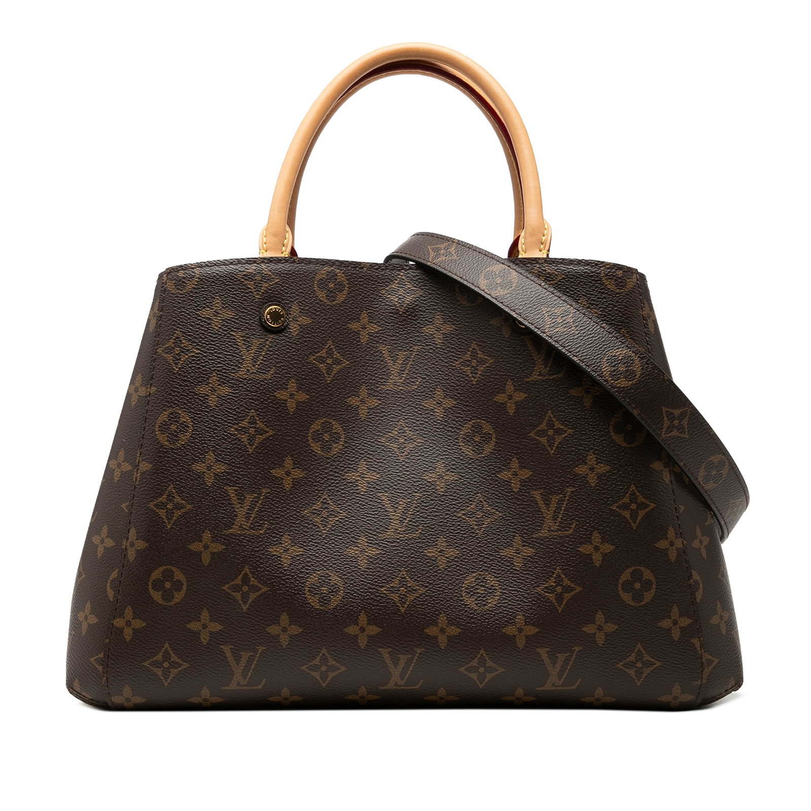 Louis Vuitton Montaigne MM Monogram Canvas Satchel Bag: Louis Vuitton Montaigne MM Monogram Canvas Satchel Bag Louis Vuitton Monogram Montaigne MM handbag with a monogram canvas body, rolled vachetta leather handles, a detachable flat strap, an open top wi