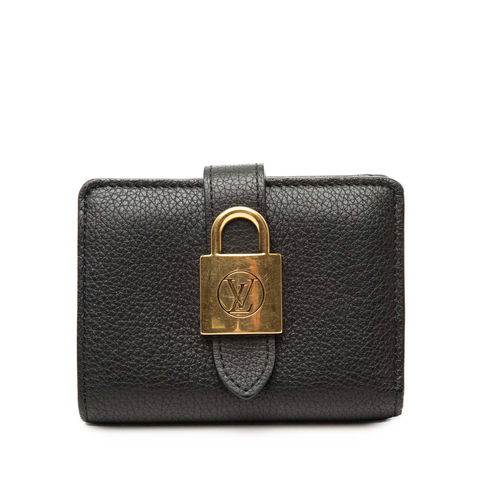 Louis Vuitton Low Key Compact Bifold Leather Wallet Black: Louis Vuitton Low Key Compact Bifold Leather Wallet Black Louis Vuitton Leather Low Key Compact Wallet in black leather with a bifold design and leather strap closure. The interior includes slip and f