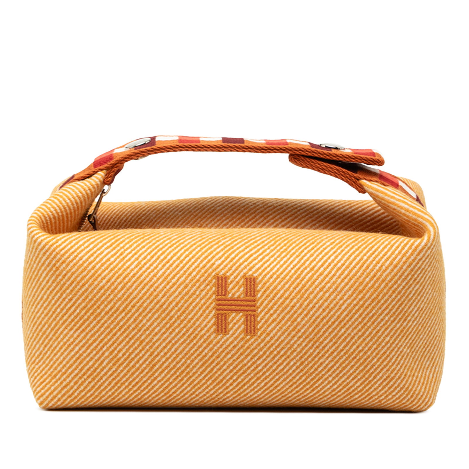 Hermes Bride A Brac Au Carre Small Wool Travel Case: Hermes Bride A Brac Au Carre Small Wool Travel Case Hermes Bride-a-brac Au Carre travel case in orange wool with a flat handle, top zip closure, and interior slip pockets. Made in France, this small c