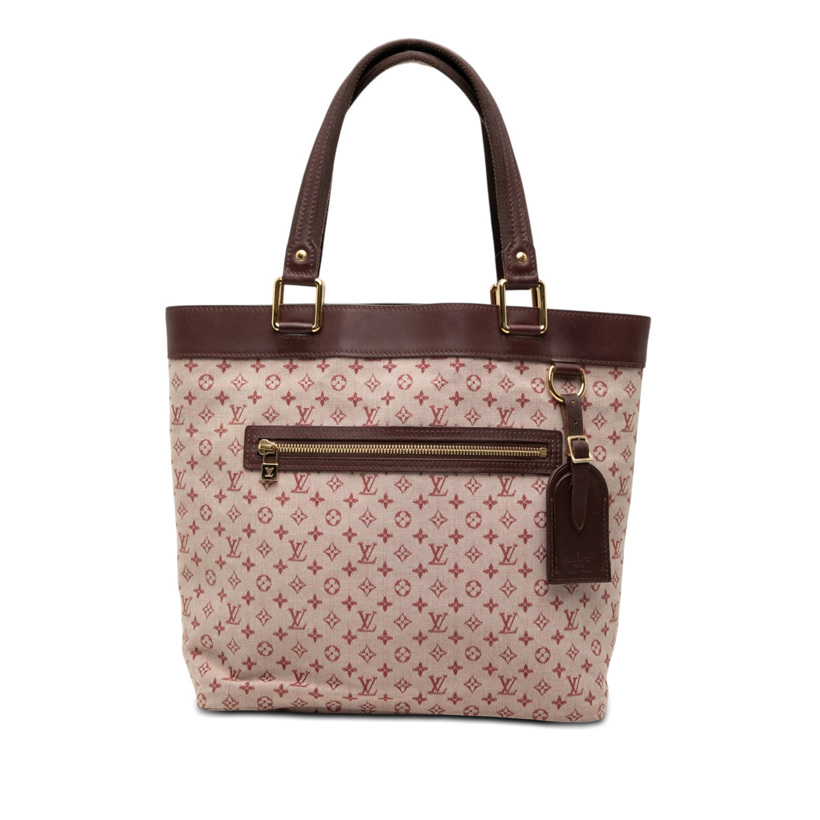 Louis Vuitton Lucille GM Monogram Mini Lin shoulder bag: Louis Vuitton Lucille GM Monogram Mini Lin shoulder bag Louis Vuitton Monogram Mini Lin Lucille GM bag in red fabric with leather trim. This style features flat leather straps, an open top, one exteri