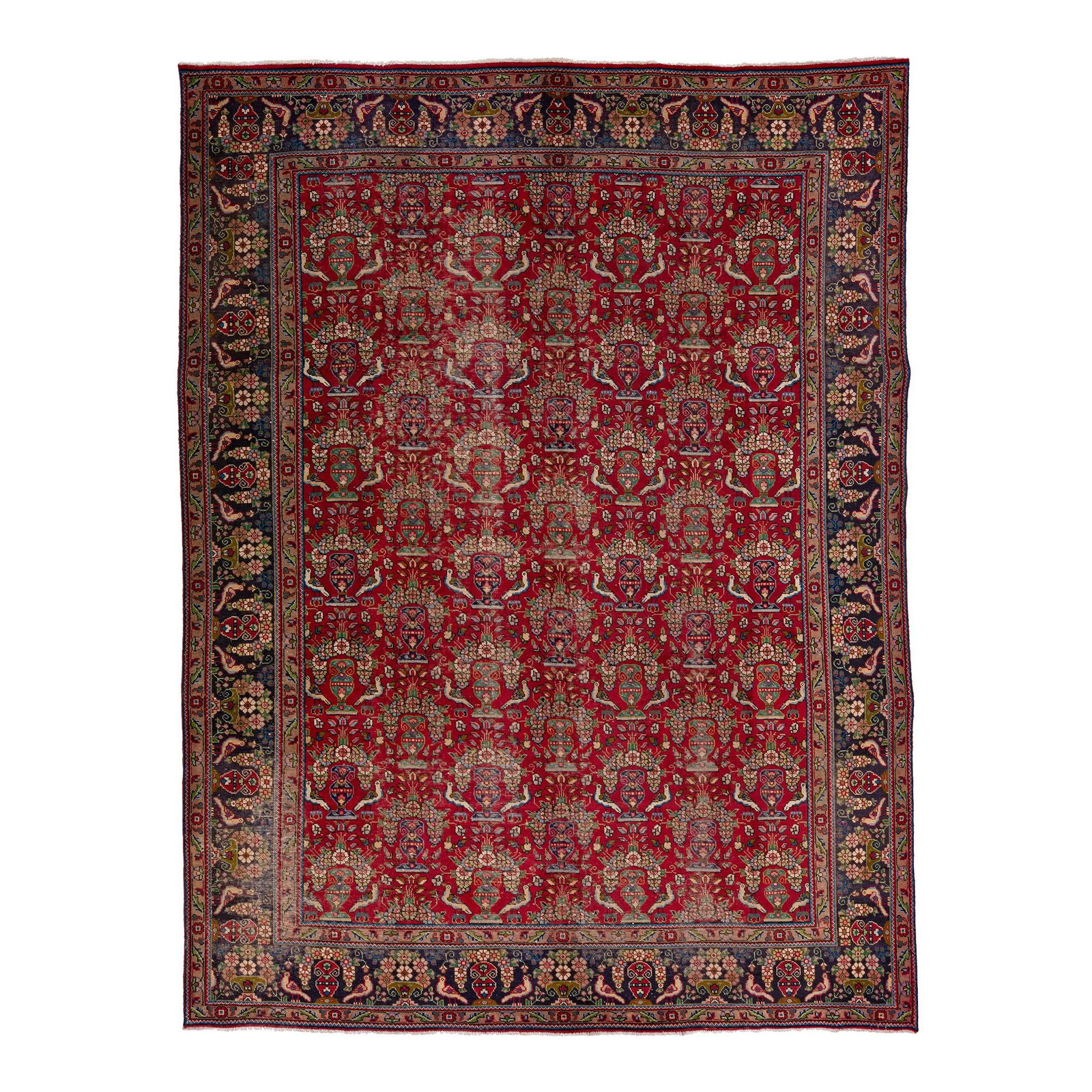 Antique Persian Tabriz Handmade Wool Rug Red Floral 9'8 x 12'9 (1 of 9)