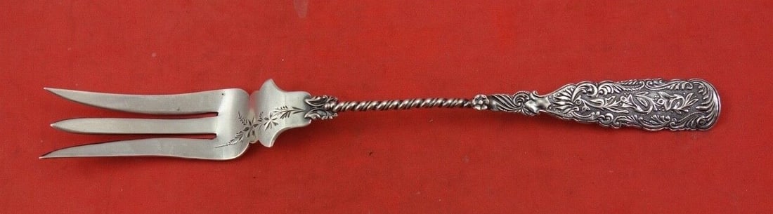 Sterling Silver 3 Tine Pickle Fork Snake Pattern 1895 7 3/8" (1 of 2)