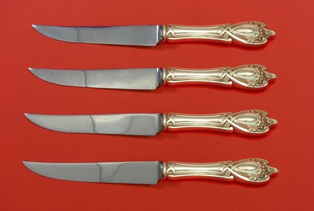 Monticello by Lunt Sterling Silver Steak Knife Set 4pc Custom 8.5 inch: Monticello by Lunt Sterling Silver Steak Knife Set 4pc Custom 8.5 inch This exquisite 4-piece steak knife set from the Monticello pattern by Lunt features a stunning blend of sterling silver and