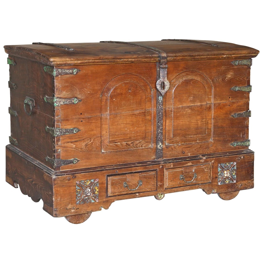 Indian Antique Style Teak Wood Box Natural Waxed 36H 50W 20D (1 of 1)