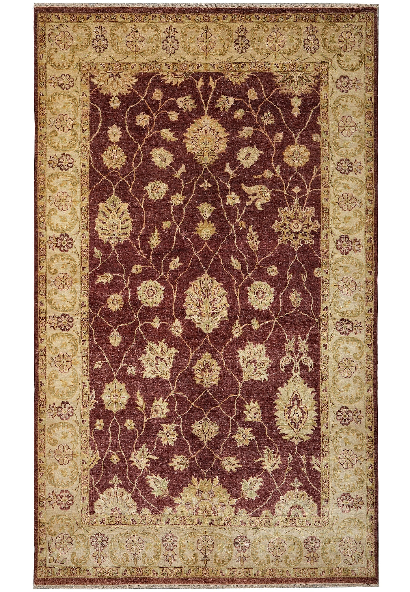 6 x 9.7 Chobi Peshawar Rug Hand Knotted Wool Ziegler Pattern Burgundy: 6 x 9.7 Chobi Peshawar Rug Hand Knotted Wool Ziegler Pattern Burgundy Free continental US Shipping Hand-knotted Chobi Peshawar rug woven from fine hand-spun wool with natural vegetable dyes. It featur