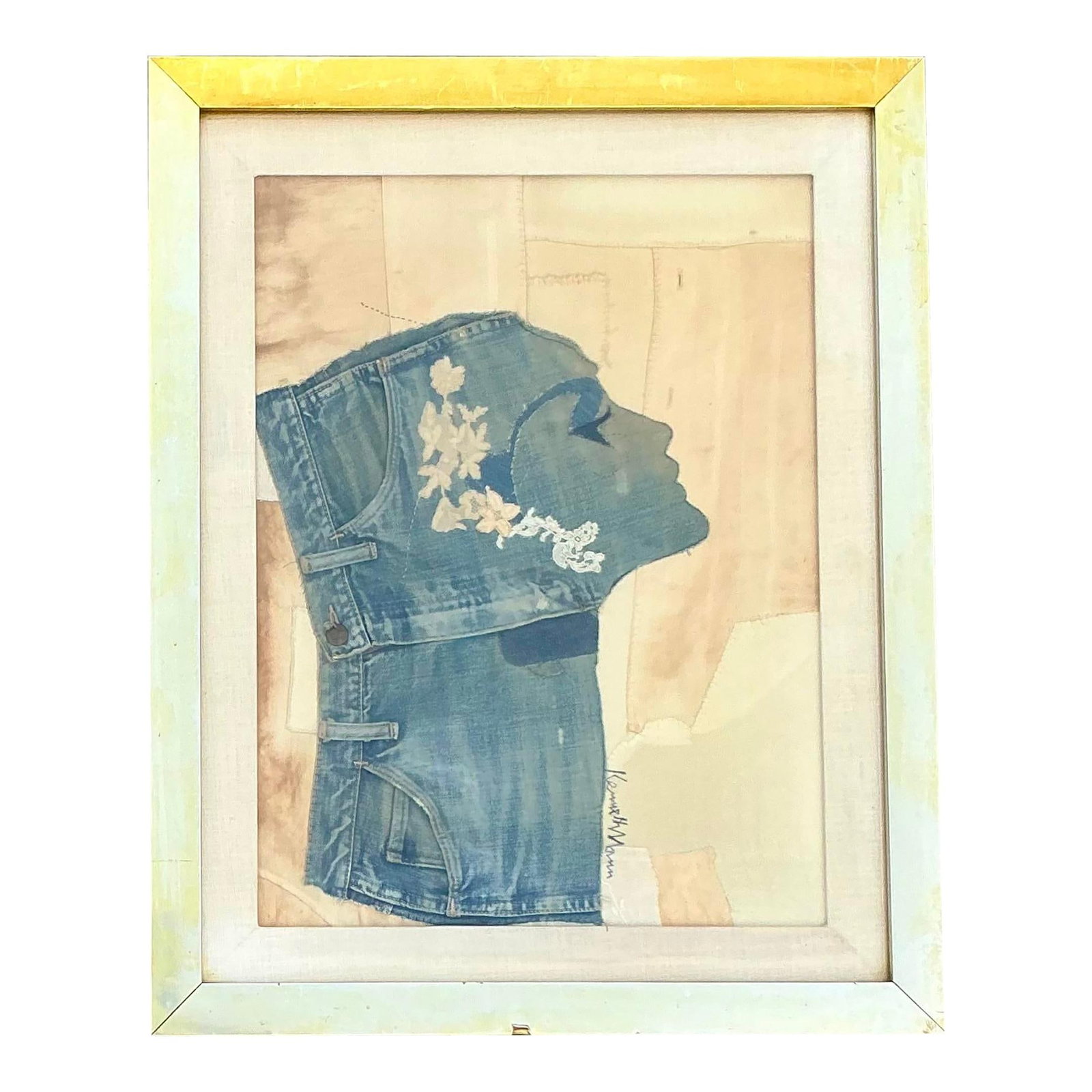 Vintage Boho Denim Collage Portrait 23.75 x 30 Sky Blue Art (1 of 6)