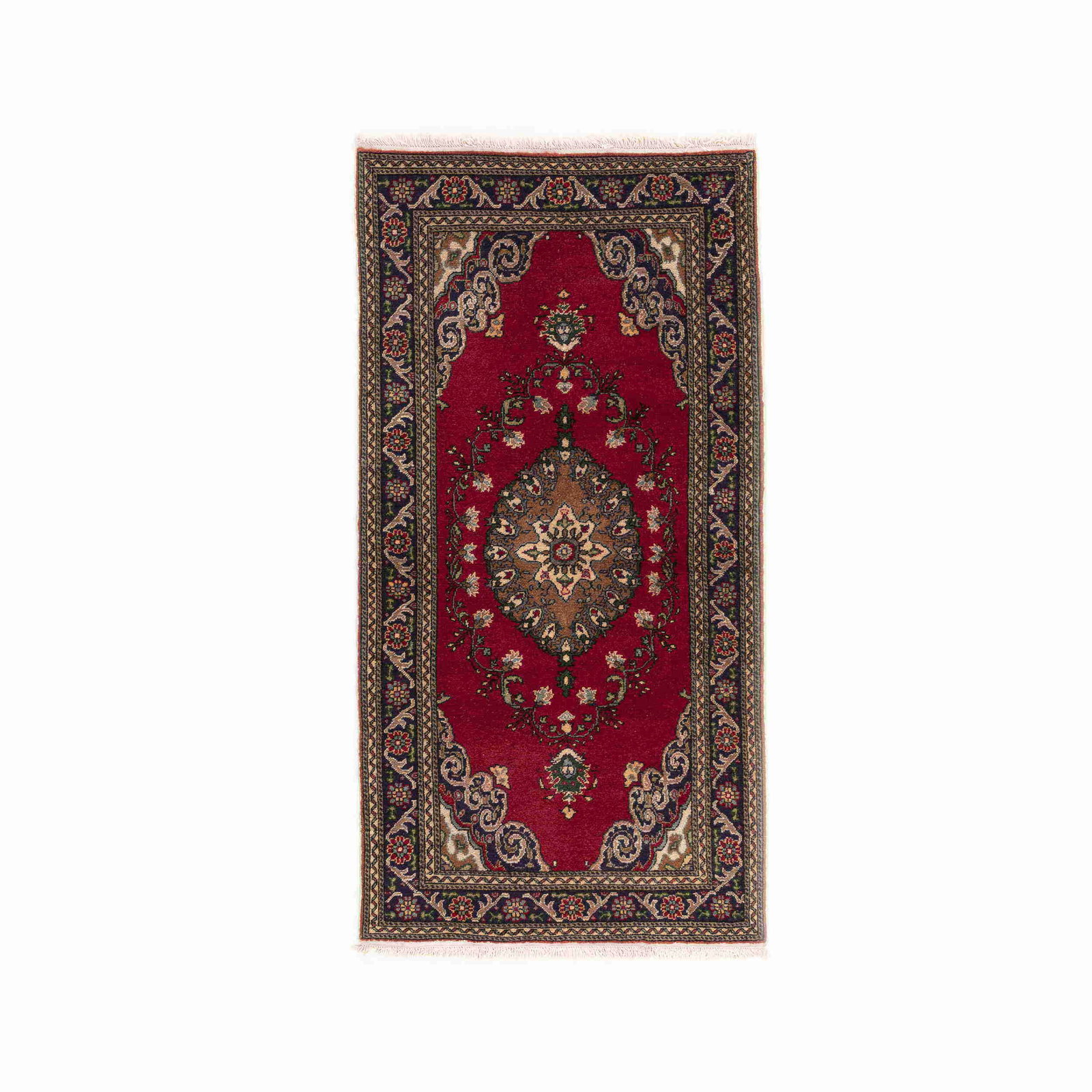 Authentic Handmade Kayseri Carpet Wool on Cotton 38.2 x 73.6: Authentic Handmade Kayseri Carpet Wool on Cotton 38.2 x 73.6 Discover the beauty of this authentic handmade Kayseri carpet, expertly crafted from high-quality wool on a durable cotton base. This exqui