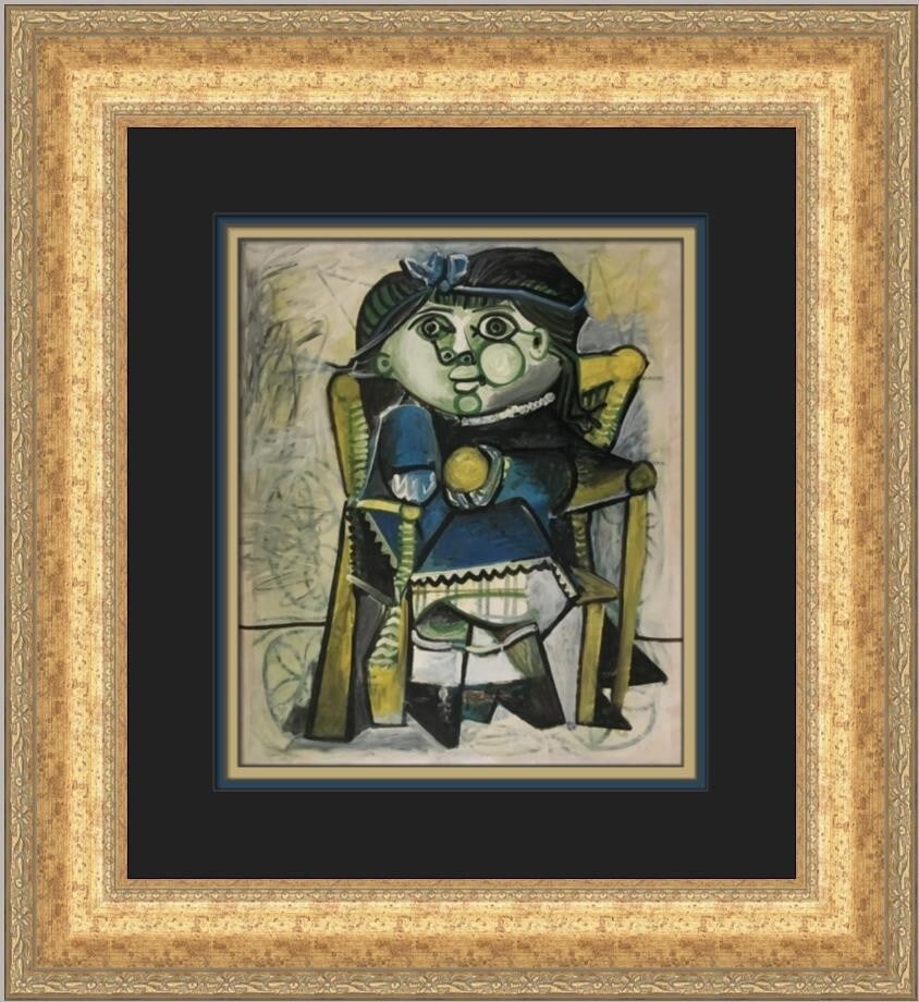 Pablo Picasso Portrait of Paloma with an Orange Custom Framed Print 18x16 (1 of 2)