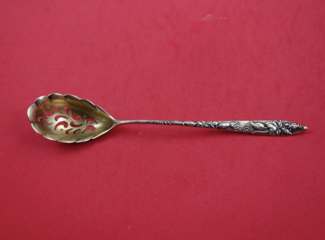 Tiffany & Co. Vine Sterling Silver Olive Spoon 6.5" with Gold Wash and Certificate: Tiffany & Co. Vine Sterling Silver Olive Spoon 6.5" with Gold Wash and Certificate Presenting a stunning olive spoon from the renowned Vine pattern by Tiffany & Co. Crafted from high-quality sterling 