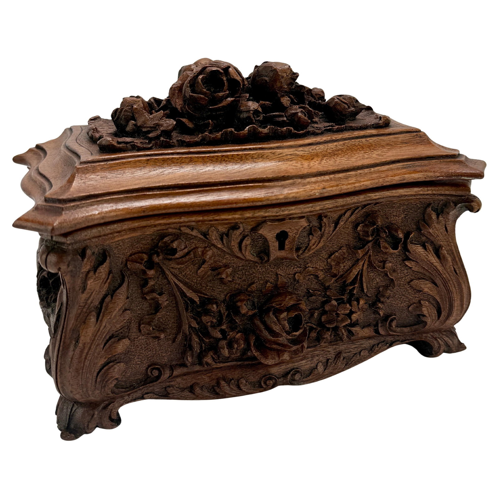 19th Century Black Forest Walnut Jewelry Casket with Roses (1 of 10)