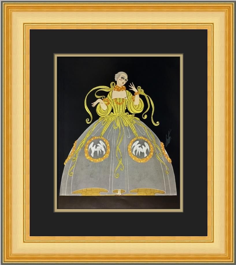 Erte Art Deco Print Ganna Walska Yellow Costume Framed 1979 (1 of 2)