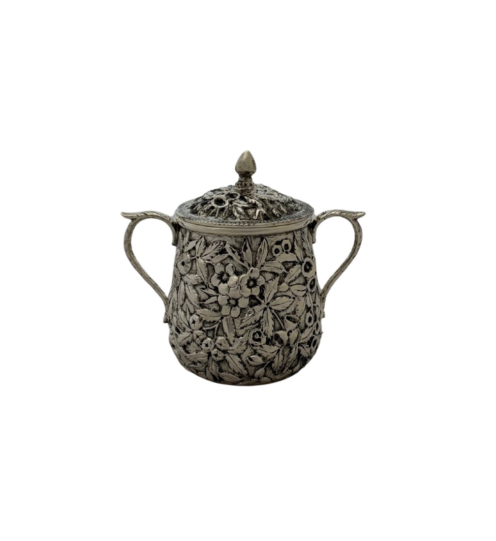 S Kirk Son coin silver repousse sugar honey dish (1 of 4)