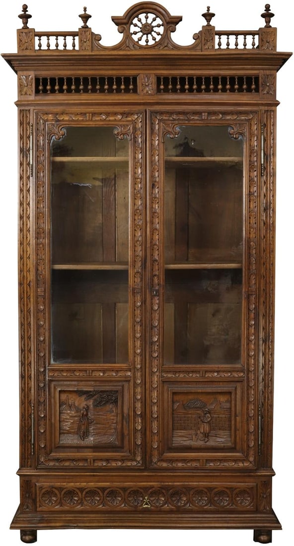 1890 Brittany Style Antique Chestnut Bookcase 95H x 48.5W x 19D (1 of 7)