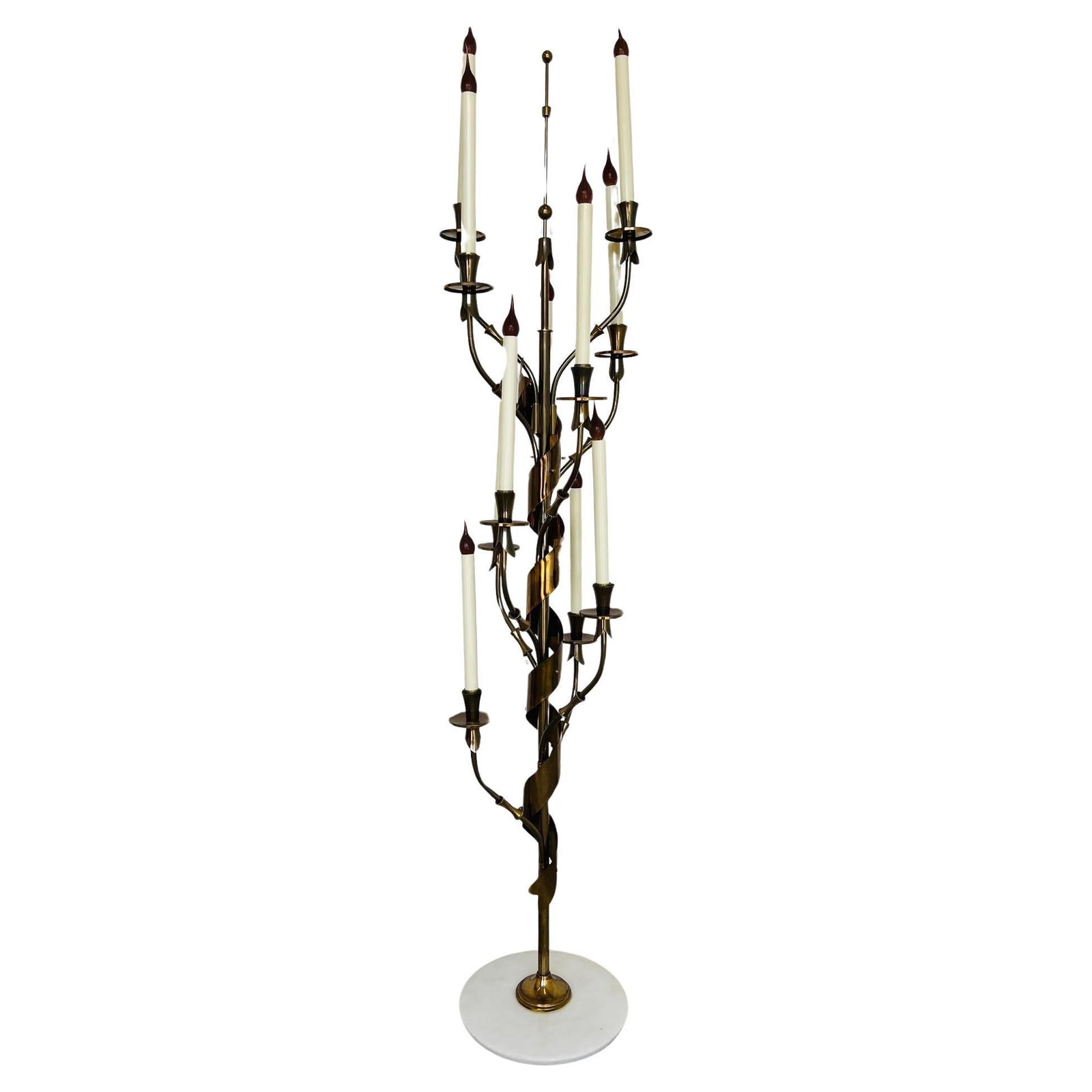 Italian Brass and Carrara Marble Ten Arm Floor Lamp by Stilnovo Circa 1960: Italian Brass and Carrara Marble Ten Arm Floor Lamp by Stilnovo Circa 1960 This rare Italian mid-century floor lamp by Stilnovo, dating to around 1960, features a striking Hollywood Regency style. It 