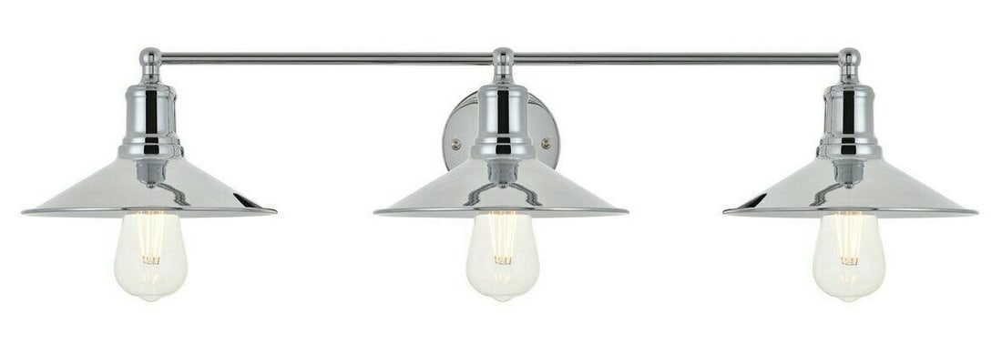 Etude Chrome Metal Wall Sconce 3-Light 33.1 in: Etude Chrome Metal Wall Sconce 3-Light 33.1 in This modern wall sconce features a polished chrome finish and three cone-shaped shades, offering a contemporary touch to any indoor space such as a dinin