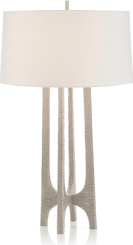 John-Richard Textured Nickel Arc Table Lamp with Off-White Shade (1 of 1)