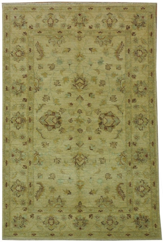 4 x 5.9 Beige Chobi Peshawar Hand Knotted Wool Rug: 4 x 5.9 Beige Chobi Peshawar Hand Knotted Wool Rug Free continental US Shipping Experience the timeless elegance of this 4' x 6' Light Beige Chobi Peshawar Rug, expertly hand-knotted by skilled artisa