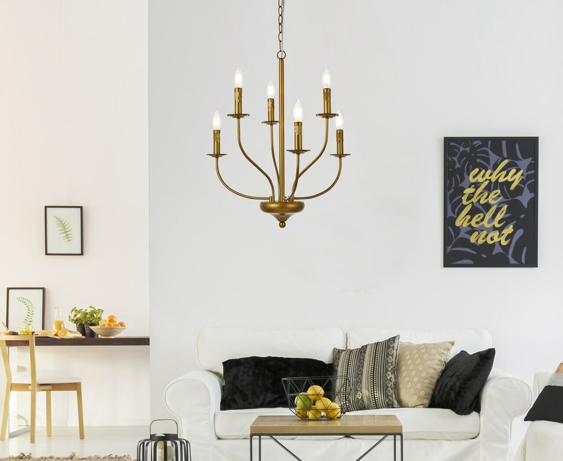 Westley Brass 6 Light Chandelier by: Westley Brass 6 Light Chandelier by This Art Nouveau style chandelier features a brass finish and a round, candlestick-inspired design, ideal for foyers, living rooms, dining rooms, bedrooms, and kitc