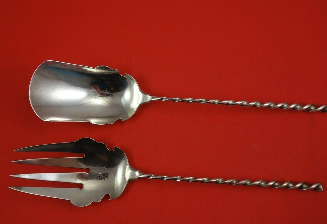 Whiting Square Twist #5 Sterling Vegetable Serving Set 2 Piece 9 5/8": Whiting Square Twist #5 Sterling Vegetable Serving Set 2 Piece 9 5/8" Sterling silver 2-piece vegetable serving set in the Square Twist #5 pattern by Whiting. This pre-owned set includes a serving spo