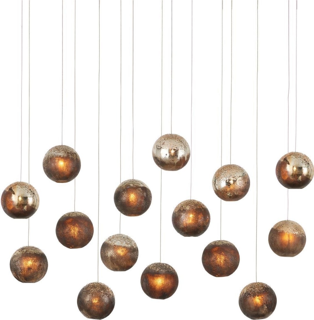 Currey Pathos 15-Light Multi-Drop Pendant with Dimmable Features: Currey Pathos 15-Light Multi-Drop Pendant with Dimmable Features Illuminate your space with the stunning Pathos Multi-Drop Pendant Light Fixture, designed in an antique or vintage style. This exquisit