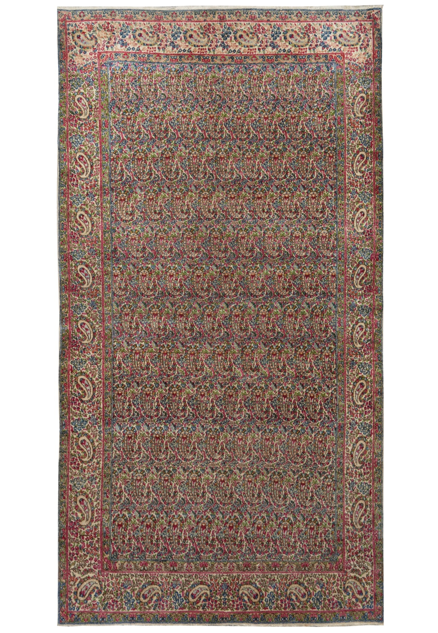 4.6 x 8.3 Antique Persian Lavar Kerman Boteh Paisley Rug 1960s: 4.6 x 8.3 Antique Persian Lavar Kerman Boteh Paisley Rug 1960s Free continental US Shipping Handwoven Persian all-over Boteh (Paisley) rug from the 1960s with a balanced repeating motif pattern and a 
