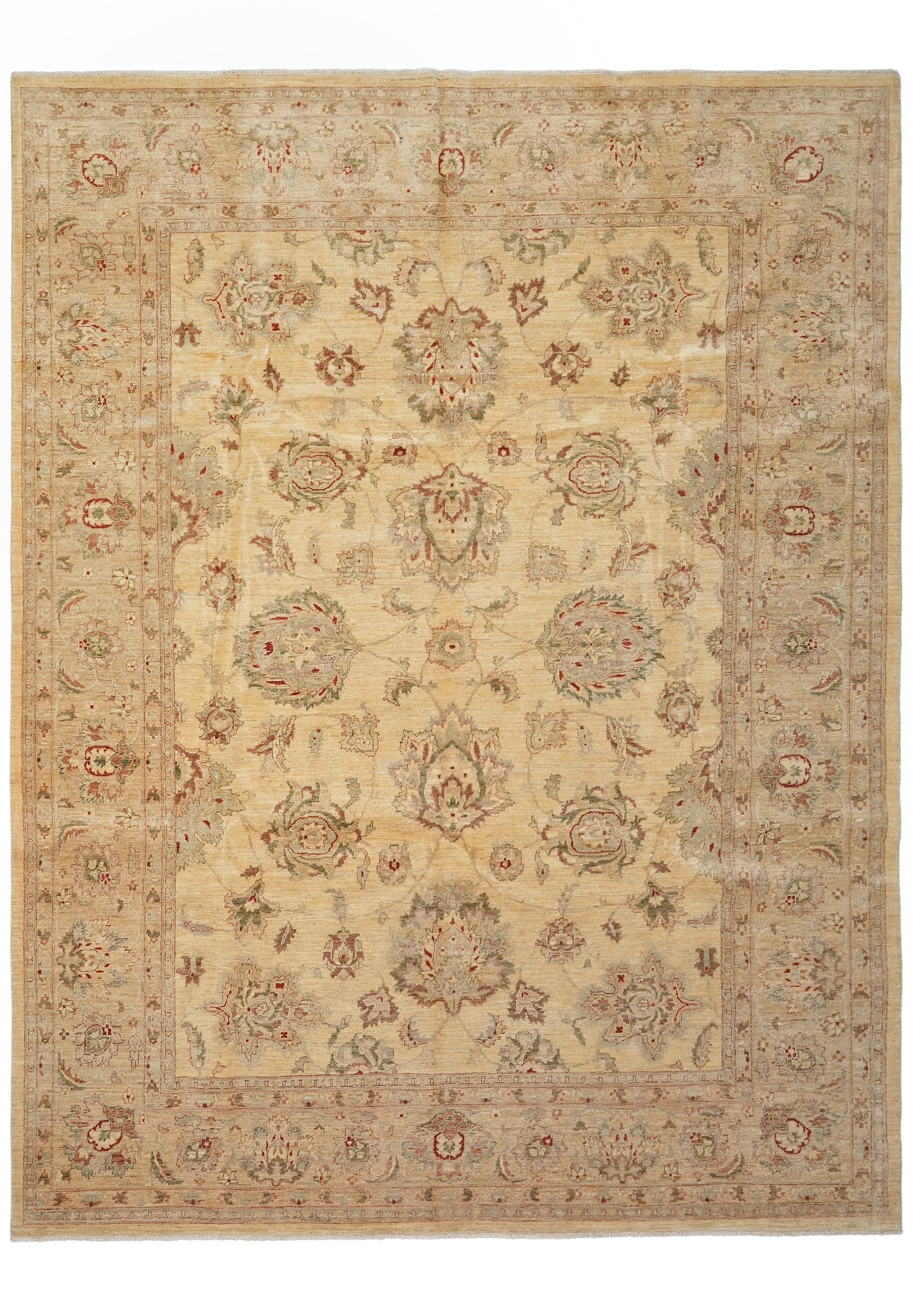 9 x 11.10 Transitional Oushak Wool Rug Beige Sage: 9 x 11.10 Transitional Oushak Wool Rug Beige Sage Free continental US Shipping Transitional Oushak wool rug in a pleasant beige and sage palette. This un-used rug offers a versatile design suited to a