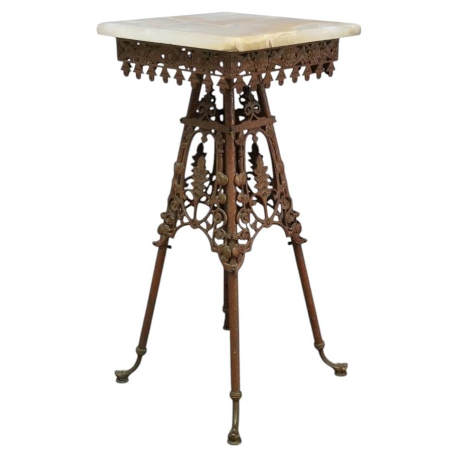 c1880 Aesthetic Movement plant stand with brass base and onyx top (1 of 12)