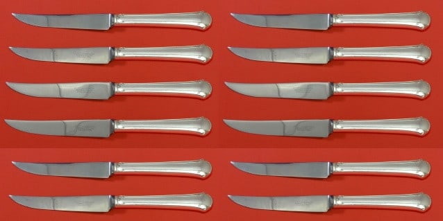 Towle Chippendale Sterling Silver Steak Knife Set of 12 8.5 Inch: Towle Chippendale Sterling Silver Steak Knife Set of 12 8.5 Inch This exquisite custom set features 12 steak knives crafted in the elegant Chippendale pattern by Towle. Each knife boasts a hollow hand
