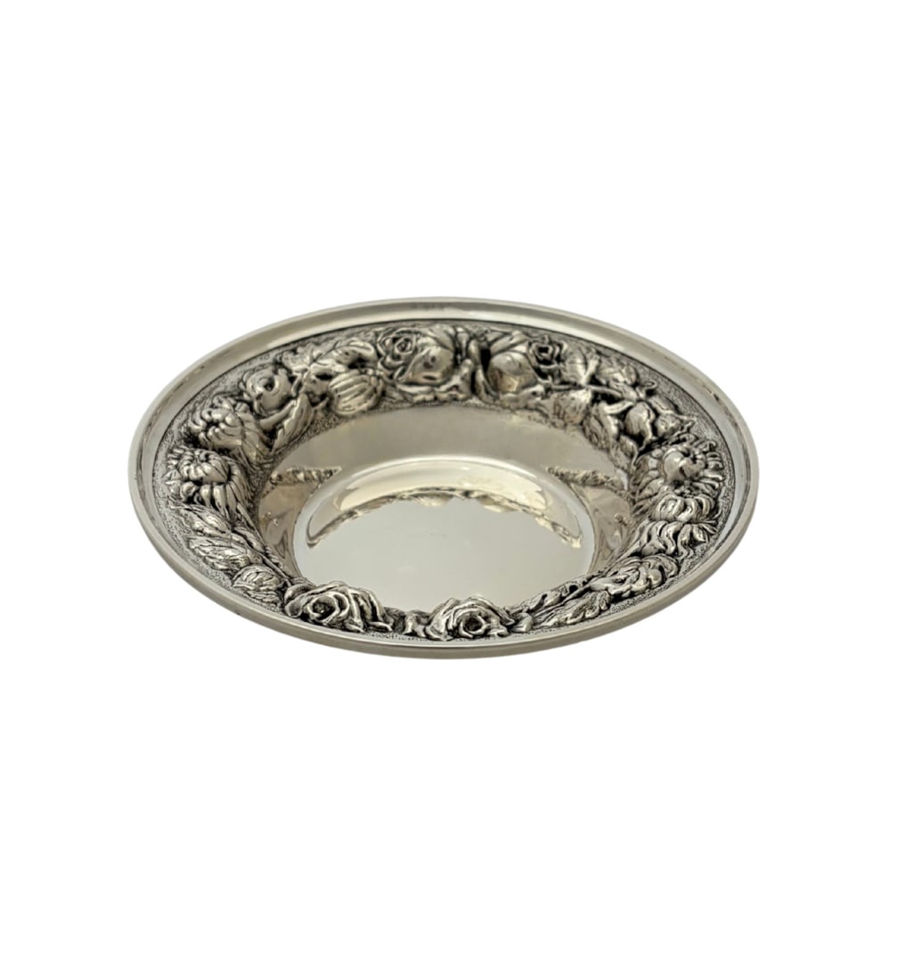 Stieff handmade sterling silver repousse floral bowl dish (1 of 3)
