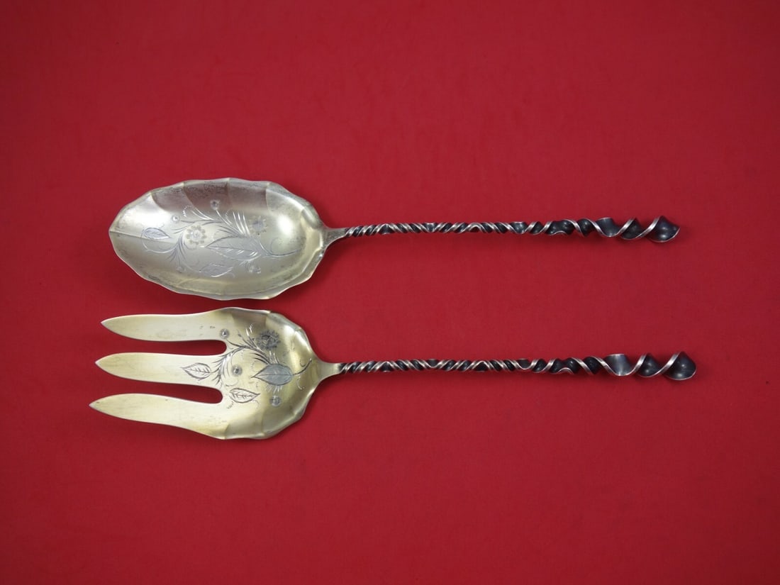 Towle Twist #127 Sterling Silver 2 Piece Salad Server Set Goldwashed: Towle Twist #127 Sterling Silver 2 Piece Salad Server Set Goldwashed A Towle Twist #127 sterling silver salad serving set in a 2-piece configuration. The set includes a 10-inch salad serving spoon and