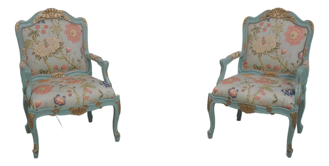 Pair of Louis XV Style French Fauteuil Armchairs (1 of 10)