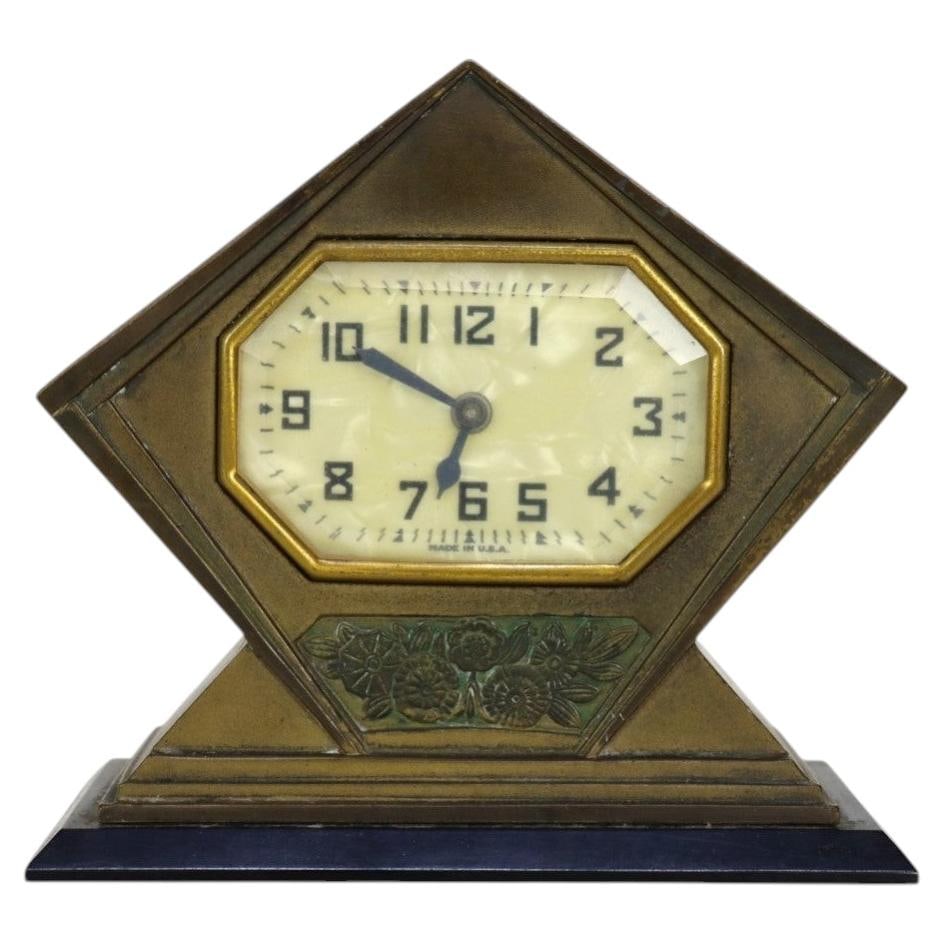 Art Deco Bronze Boudoir Clock Diamond Form c1930 (1 of 7)
