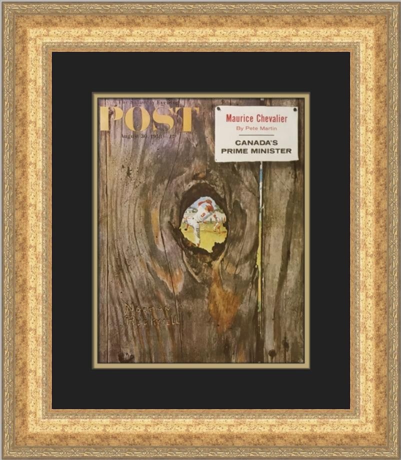 Norman Rockwell Knothole Baseball Open Edition Framed Print: Norman Rockwell Knothole Baseball Open Edition Framed Print This is a custom-framed open edition offset lithograph print of "Knothole Baseball" by Norman Rockwell, produced in 1979. The artwork is pro