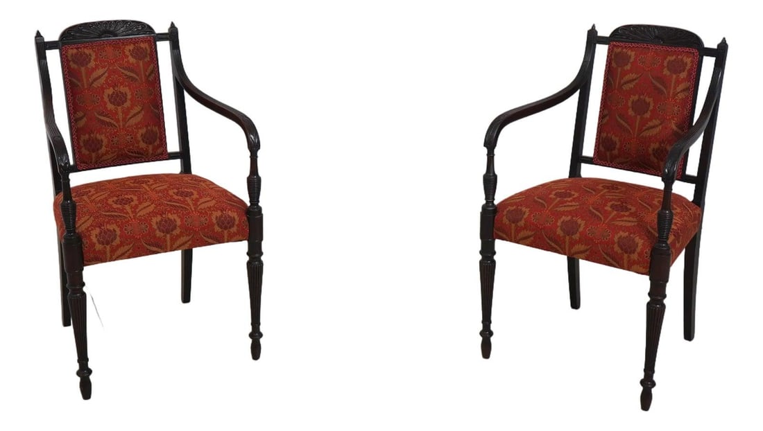 English Sheraton mahogany armchairs pair 21.5w x 21d x 37.5h (1 of 10)