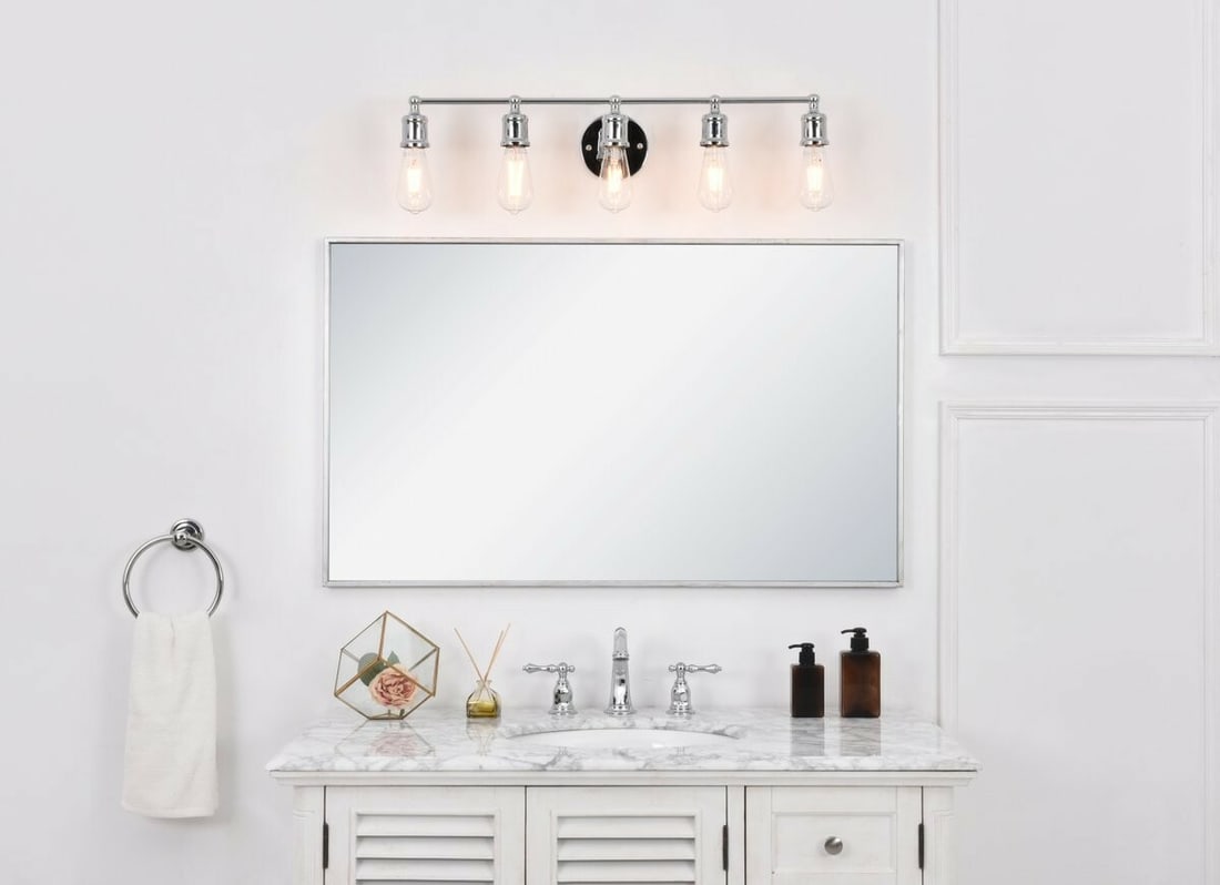 Serif Chrome 5-Light Metal Wall Sconce 28.8 inch: Serif Chrome 5-Light Metal Wall Sconce 28.8 inch This wall sconce features a modern industrial farmhouse design with a polished chrome finish. It is equipped with five light sockets compatible with E2